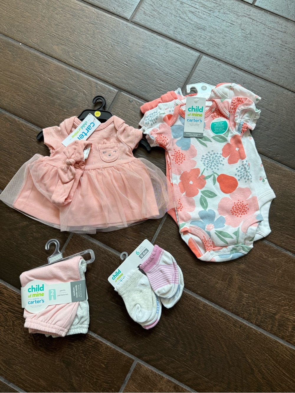 Carter's Child of Mine Pink Floral Baby Dress & Bodysuit Set